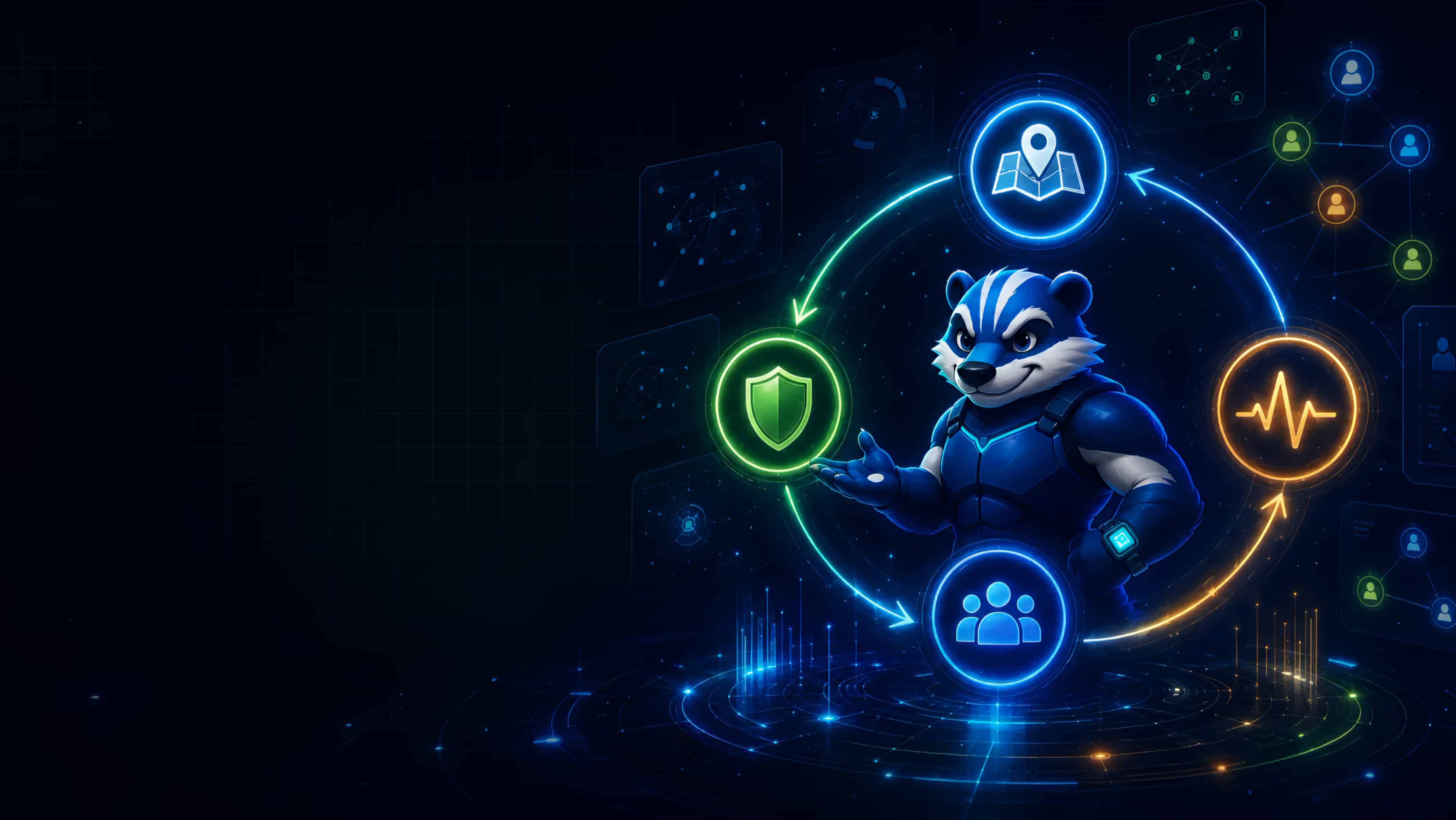 Goalbadger mascot presenting the four-step execution loop: map, protect, detect, and recover